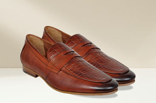 Tan Genuine Leather Textured formal Loafers
