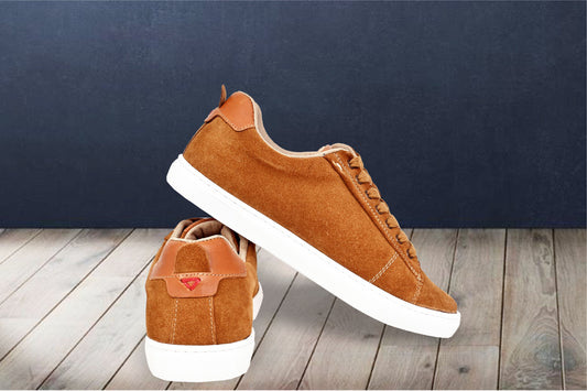 Camel Suede Lace-Up Sneakers For Men