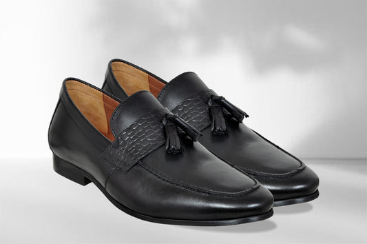 Black Leather Formal Tassel Loafers