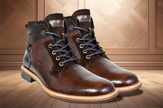 Brown Leather Textured Mid Top Biker Boots
