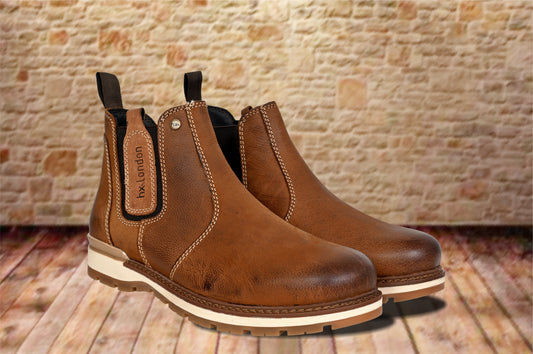 Tan Leather Round Toe Mid Top Chelsea Boots