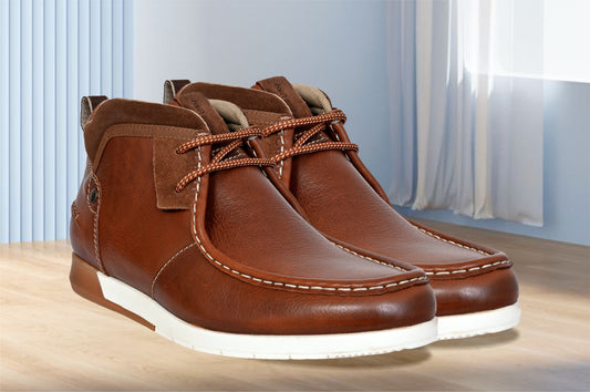Tan Leather Formal Lace-Up Chuckka Boots For Men