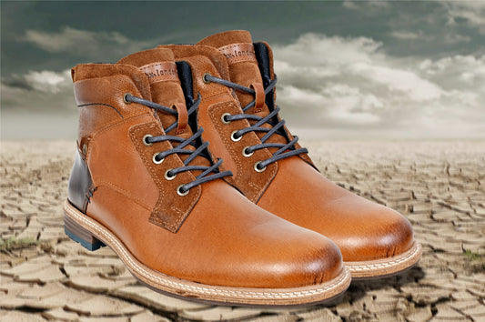 Tan Leather Textured Mid Top Biker Boots