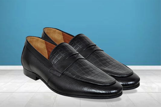 Black Genuine Leather Textured formal Loafers