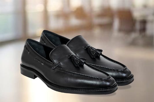Black Leather Men Tassel Formal Loafers