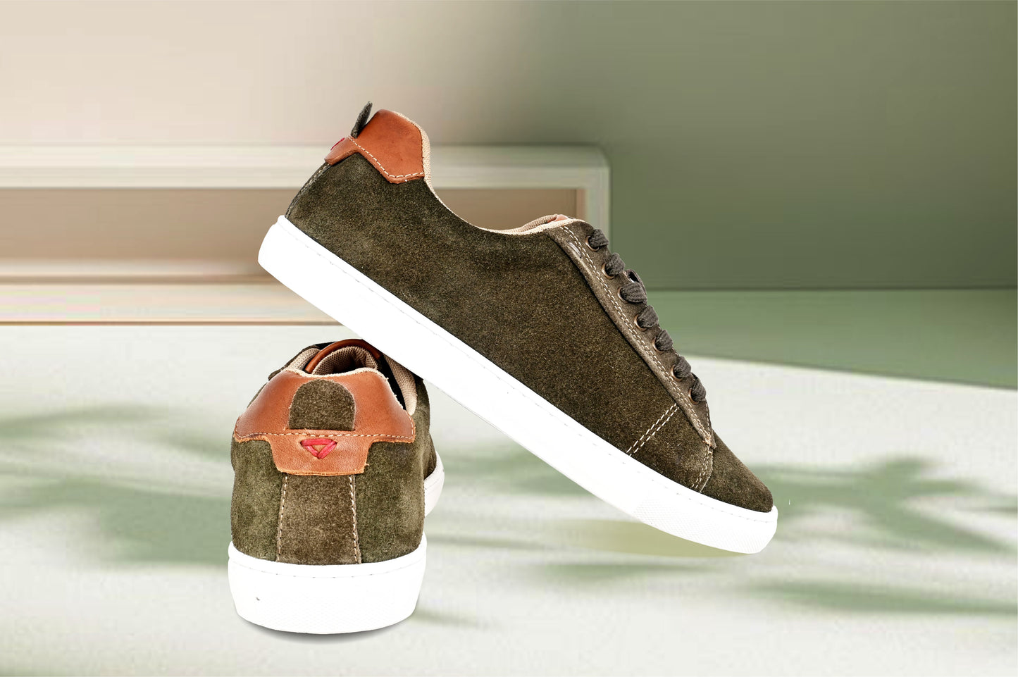 Olive Genuine Suede Leather Formal Lace-Up Sneakers For Men
