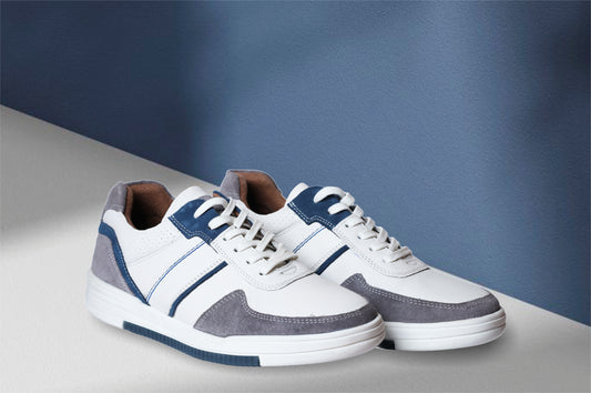 White & Grey leather Lace-up Sneakers for Men