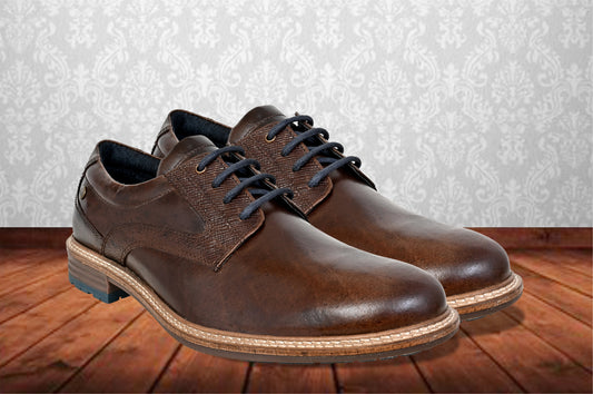 Brown Leather Men Textured Formal Derby Shoes