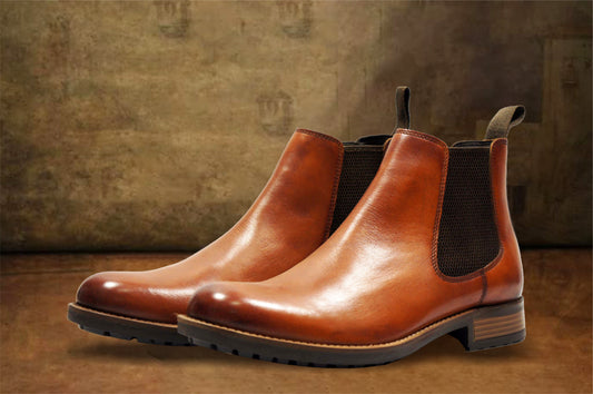Tan Genuine Leather Men's Chelsea Boots For Casual & Party Wear