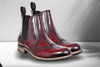 Burgundy Genuine Leather Men's brogue Chelsea Boots For Casual & Party Wear