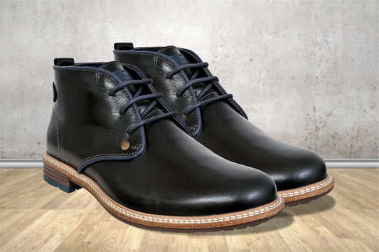 Black Leather Men Mid Top Boots