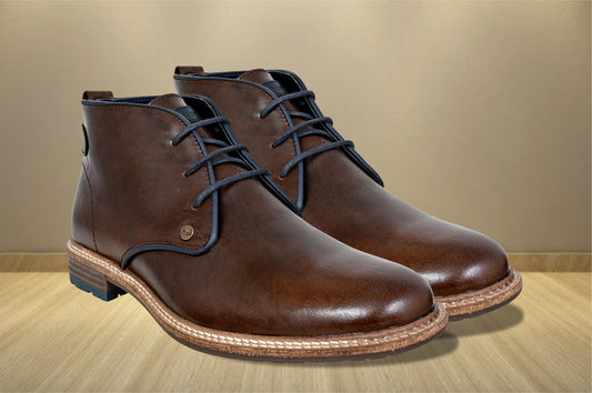 Brown Leather Men Mid Top Boots