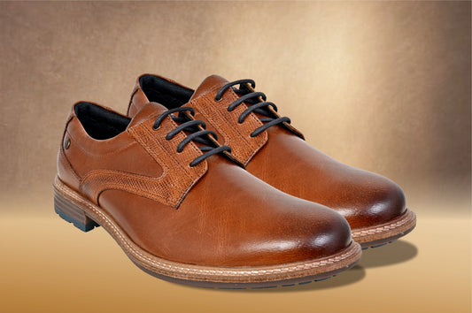 Tan Leather Men Textured Formal Derby Shoes