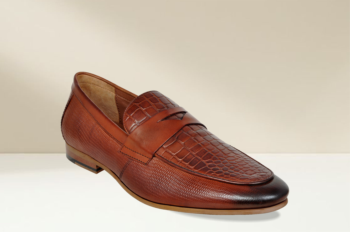 Tan Genuine Leather Textured formal Loafers