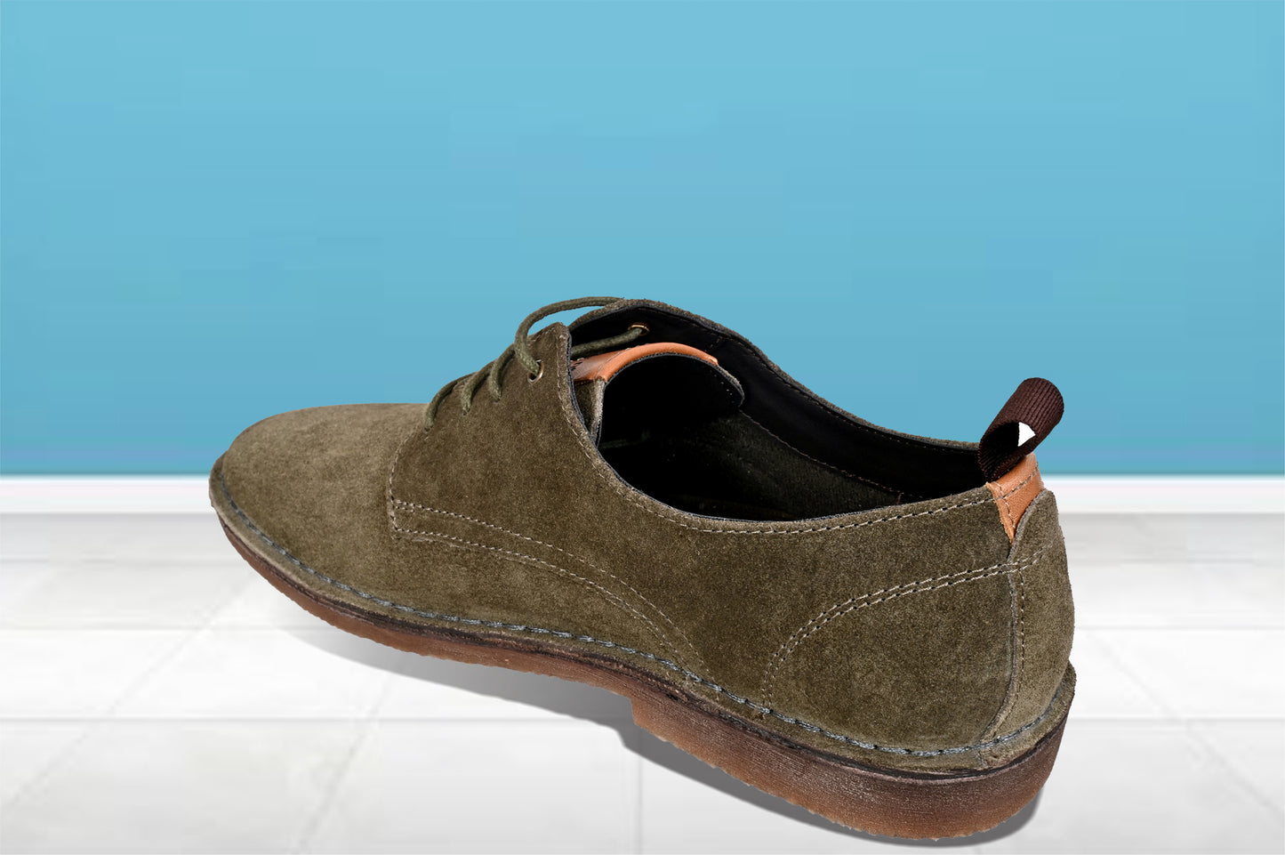 Olive Suede Men's Formal Lace-Up Shoes with Memory Foam Comfort
