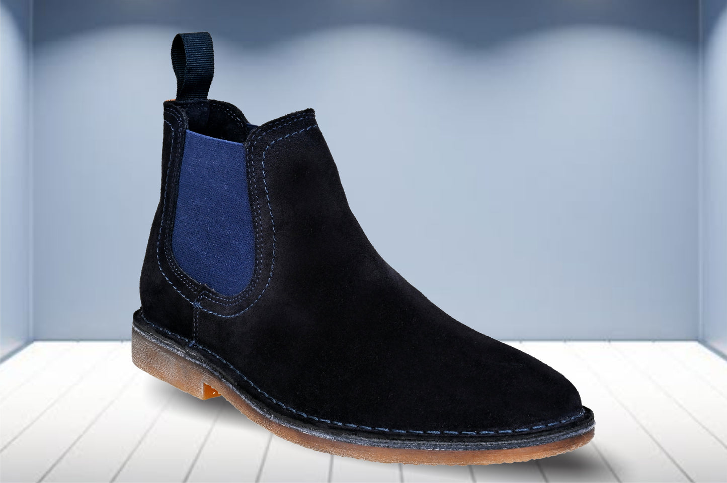 Navy Suede Chelsea Boots For Men