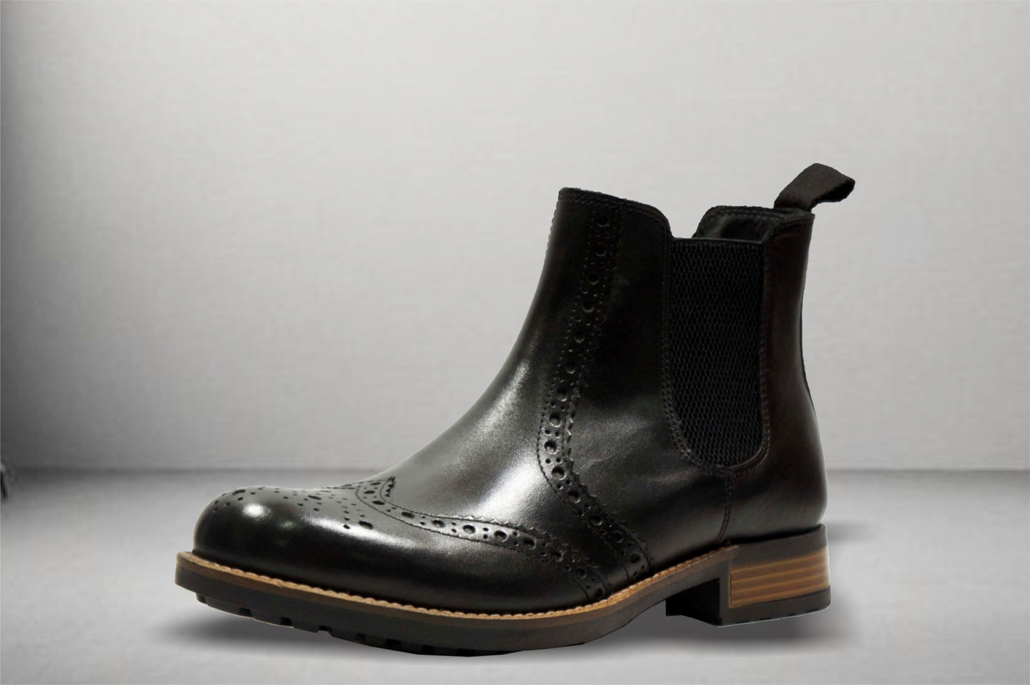 Black Genuine Leather Men's brogue Chelsea Boots For Casual