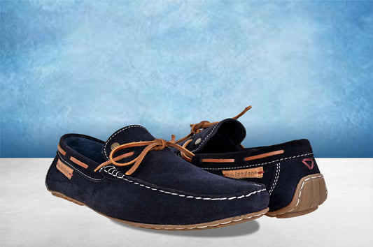 Navy Suede Lightweight Driving Shoes With Bows