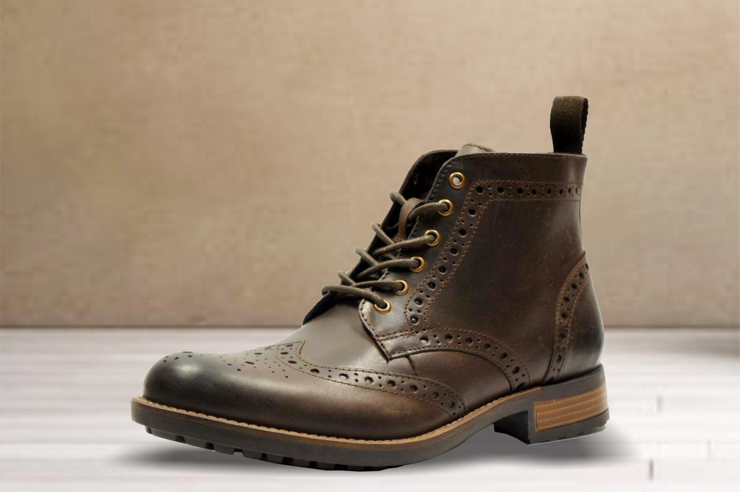 Brown Genuine Leather Men's brogue lace-up boots for Casual Wear