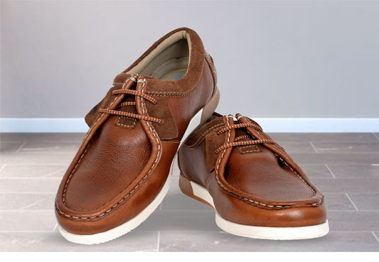 Tan Leather Formal Lace-Up Shoes For Men
