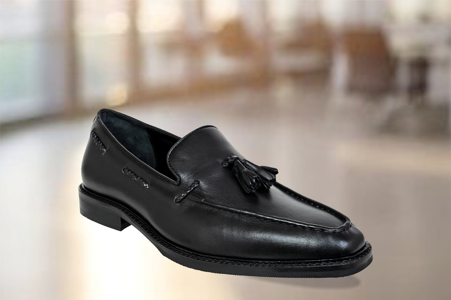 Black Leather Men Tassel Formal Loafers