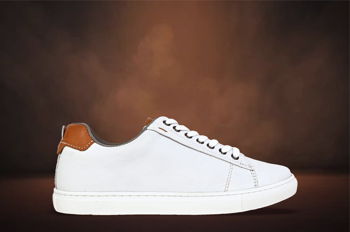 White Genuine Leather Formal Lace-Up Sneakers For Men