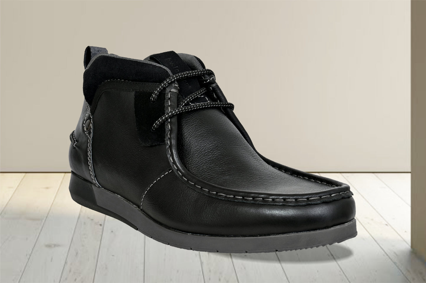 Black Leather Formal Lace-Up Chuckka Boots For Men