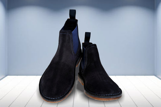 Navy Suede Chelsea Boots For Men