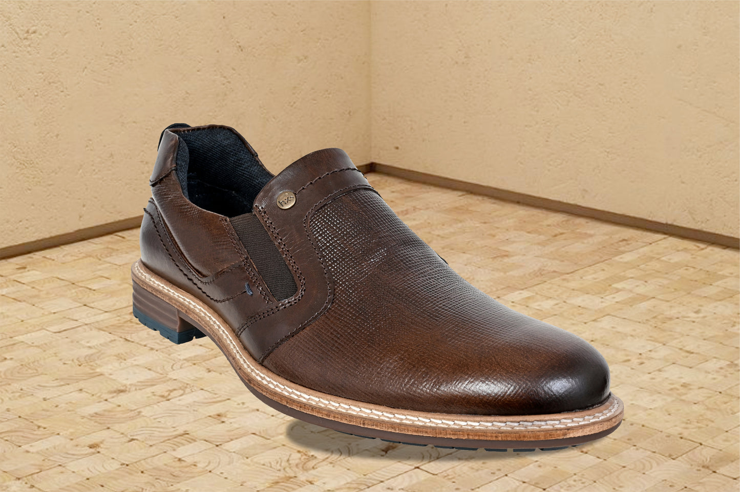 Brown Leather Textured Formal Slip-On Shoes