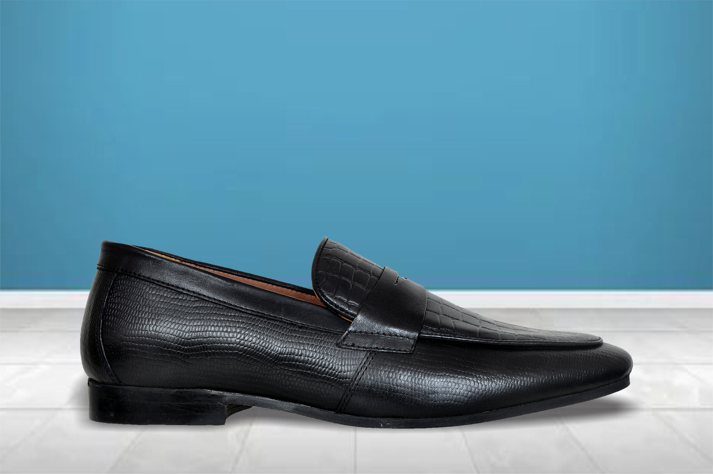 Black Genuine Leather Textured formal Loafers
