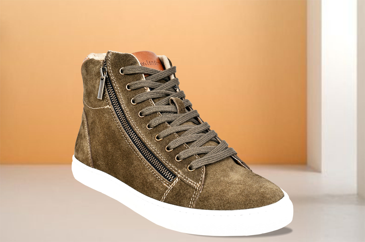 Olive Genuine Suede Leather Ankle Sneakers for Men