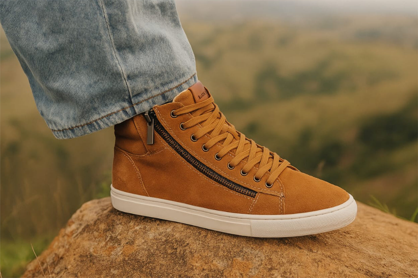 Camel Genuine Suede Leather Ankle Sneakers for Men