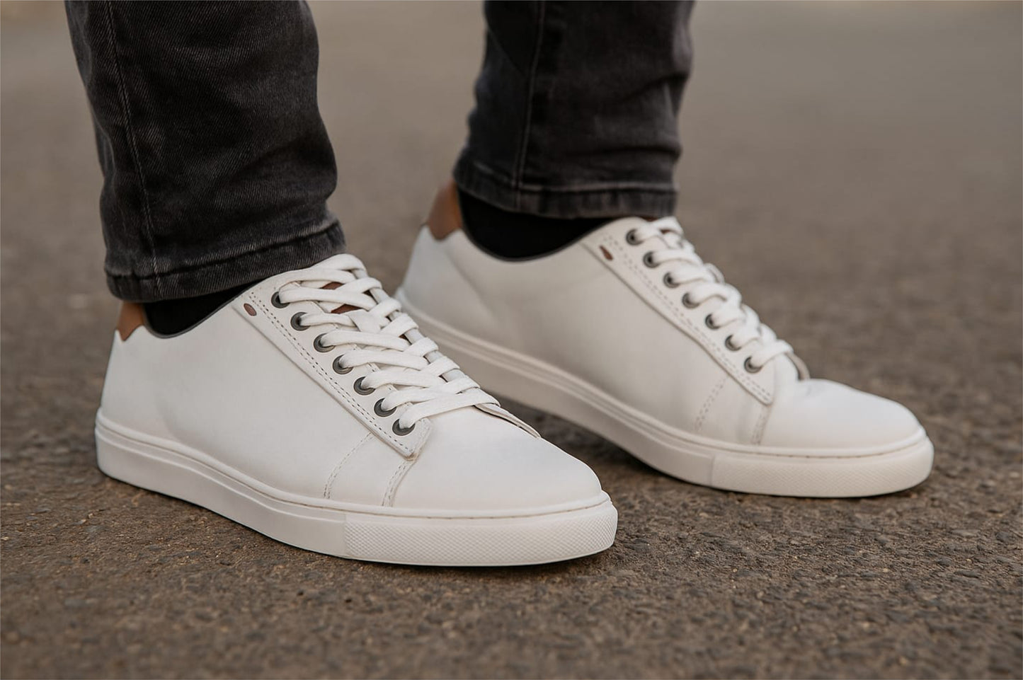 White Genuine Leather Formal Lace-Up Sneakers For Men
