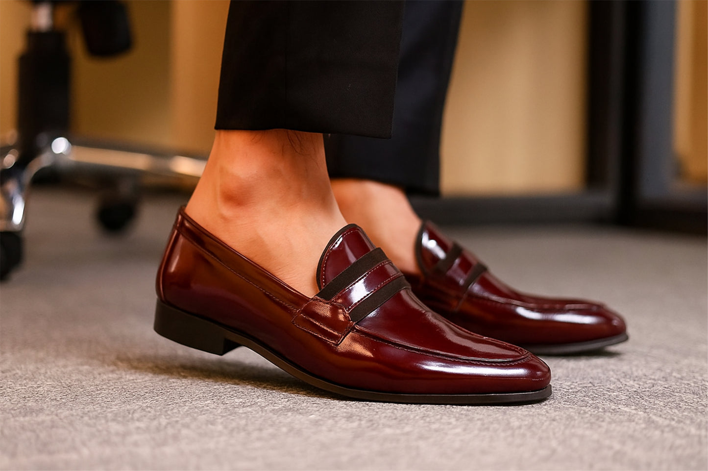 Burgandy Patent Leather Formal Penny Loafers