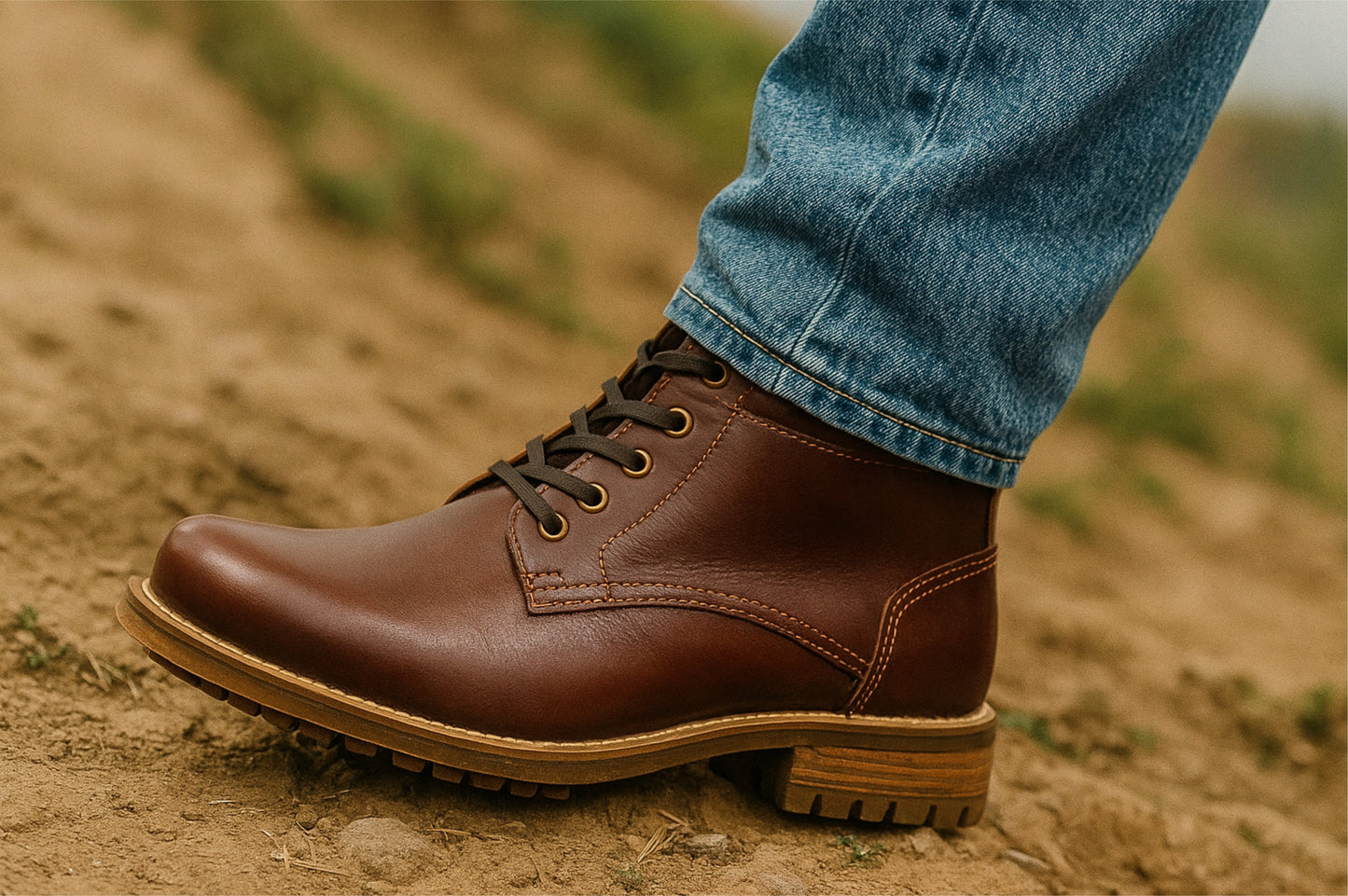 Brown Genuine Leather Men's Lace-up Boots For Casual & Party Wear