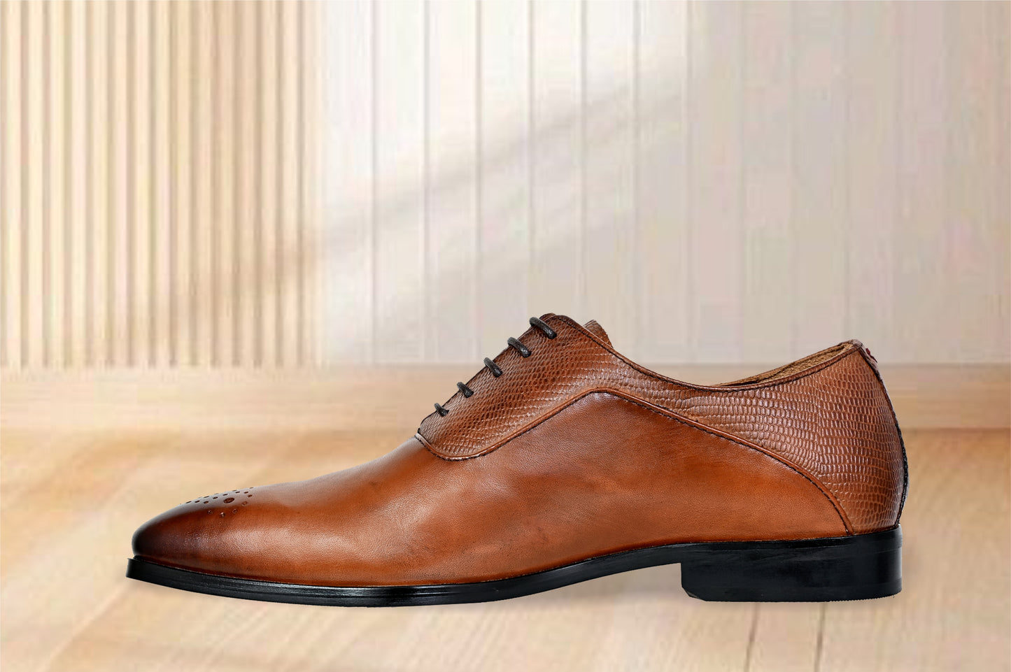 Tan Genuine Leather Oxford Classic Formal Lace-Up Shoes For Men