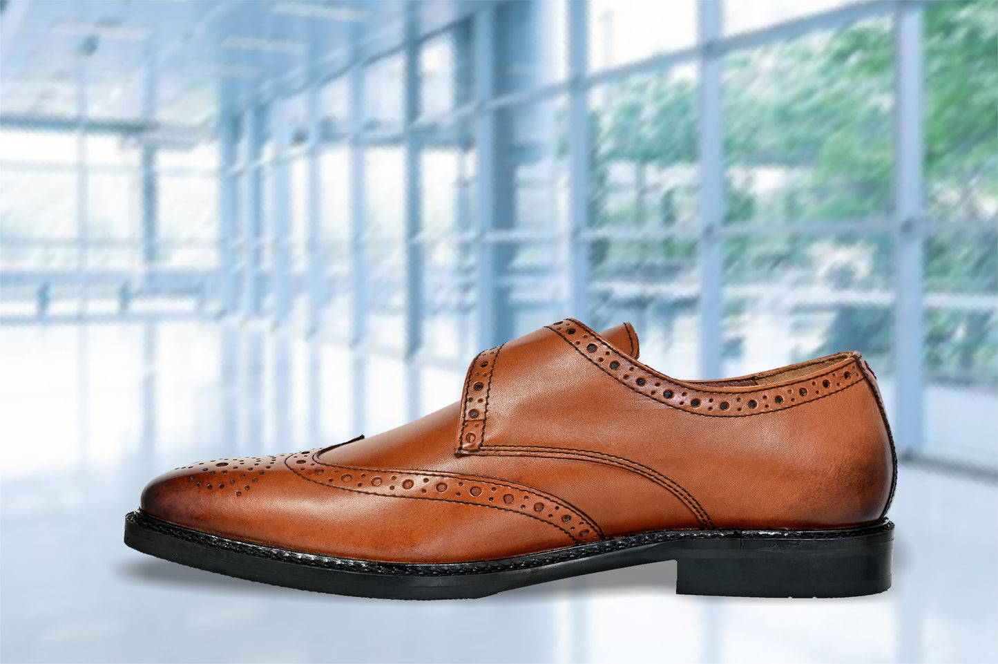 Tan Leather Brogues Single Strap Formal Monk Shoes