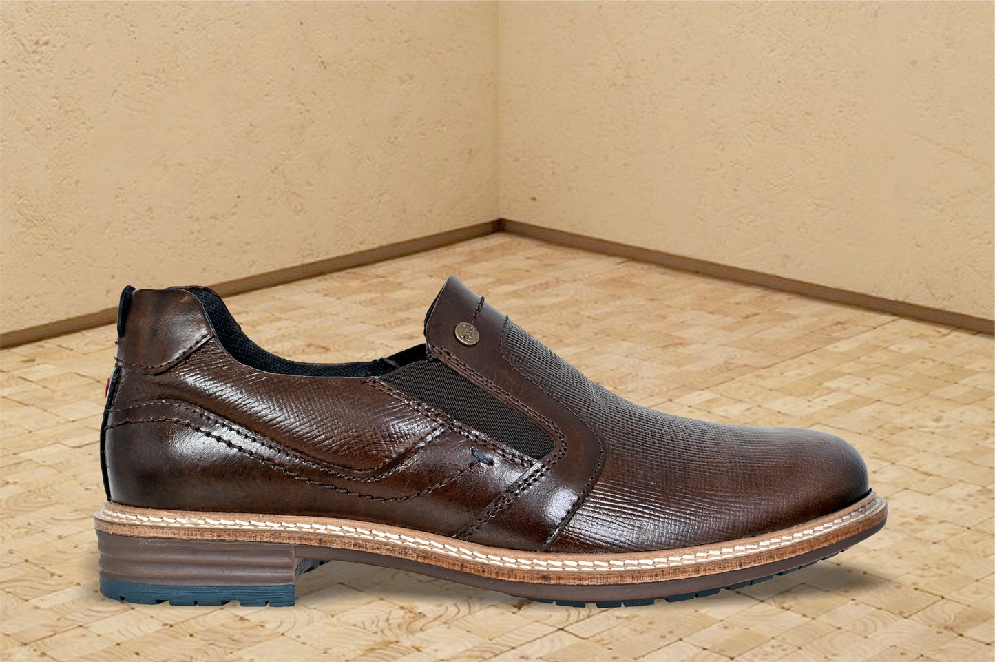 Brown Leather Textured Formal Slip-On Shoes