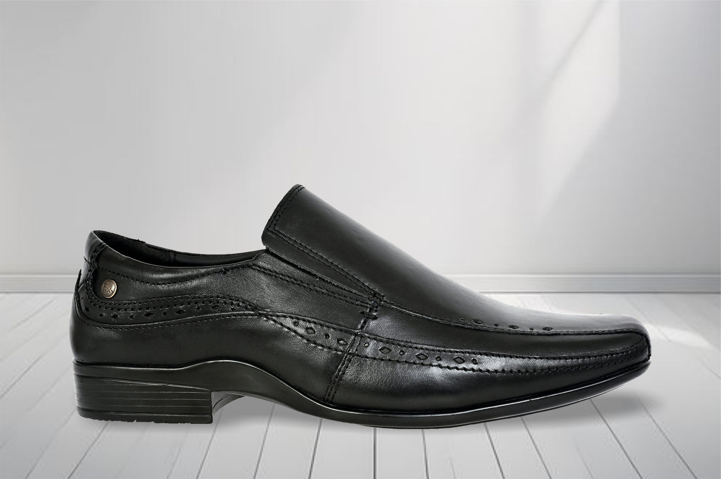 Black Leather Slip-On Shoes For Men's Formal Pair