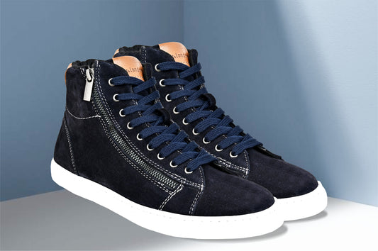 Navy Genuine Suede Leather Ankle Sneakers for Men