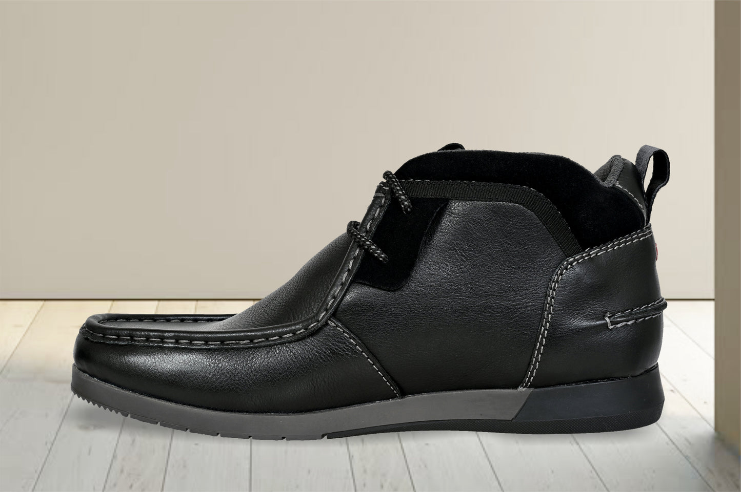 Black Leather Formal Lace-Up Chuckka Boots For Men