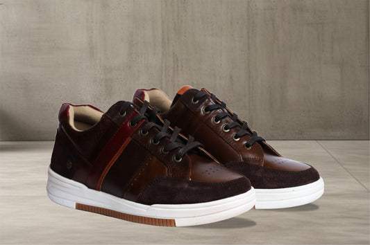 Brown & Red leather Lace-up Sneakers for Men