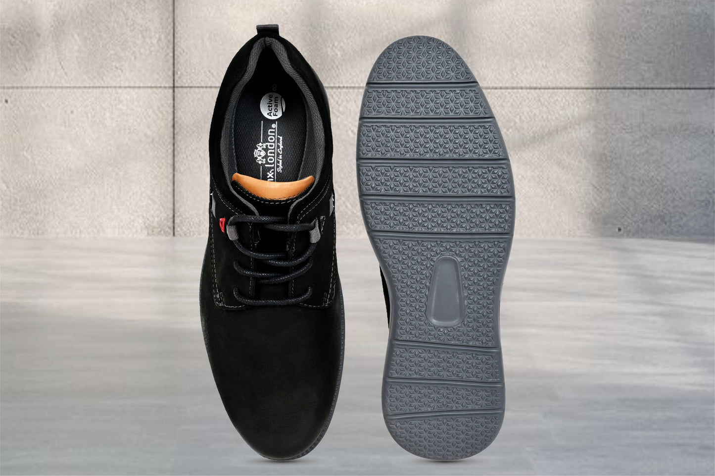 Black Leather Men Round Toe Lightweight Nubuck Sneaker