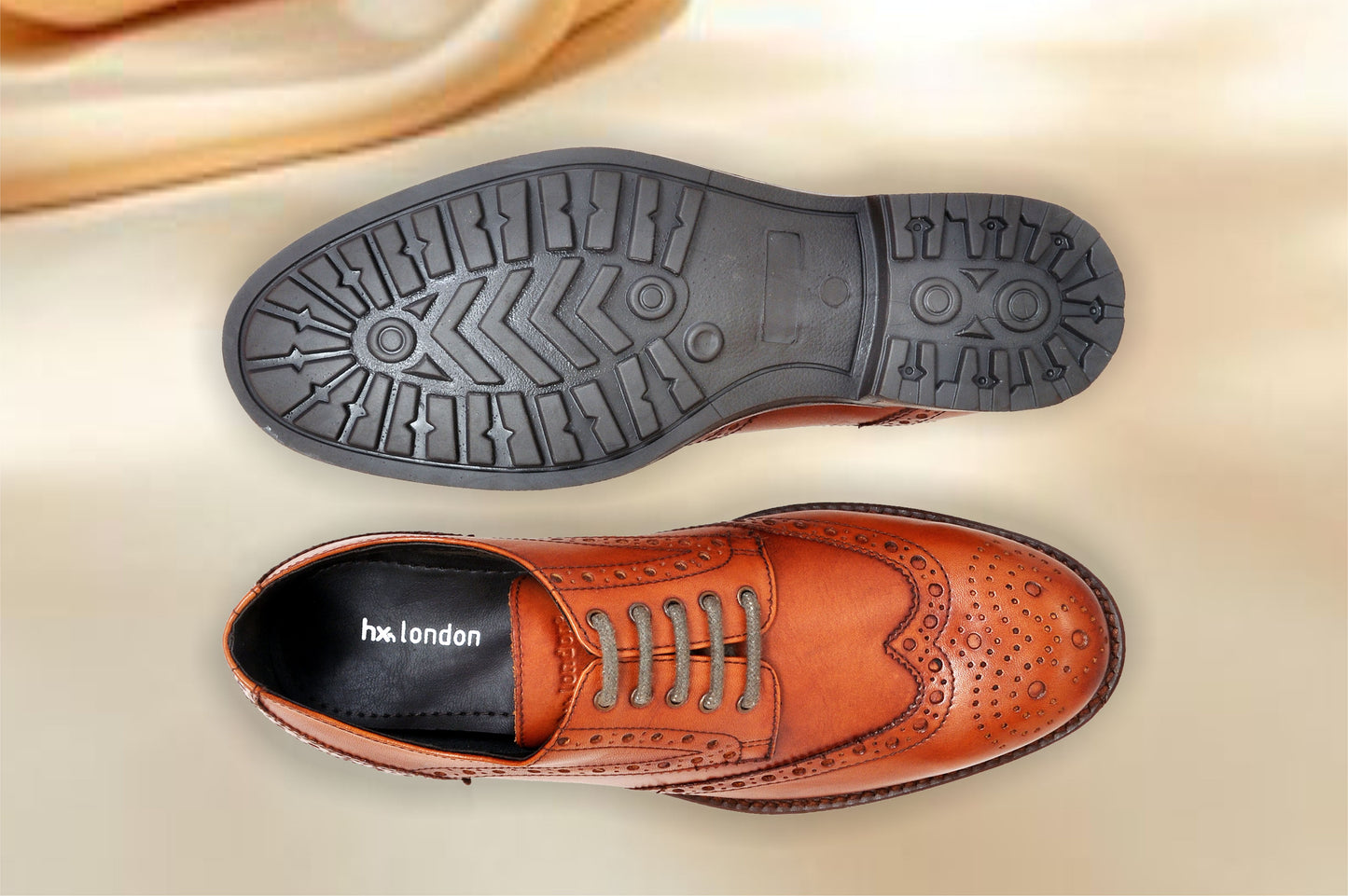 Tan Genuine Leather Lace-Up Shoes For Men
