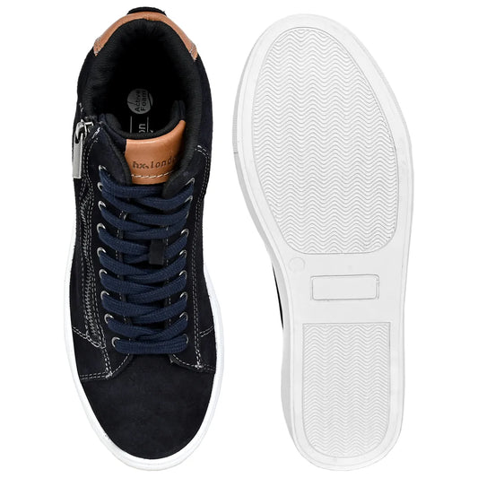 Navy Suede Lace-Up Sneakers For Men