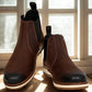 Brown Leather Round Toe Mid Top Chelsea Boots