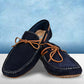 Navy Suede Lightweight Driving Shoes With Bows