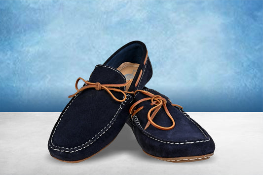Navy Suede Lightweight Driving Shoes With Bows