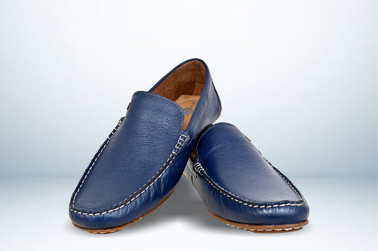 Light Blue Leather Men Lightweight Penny Driving Shoes