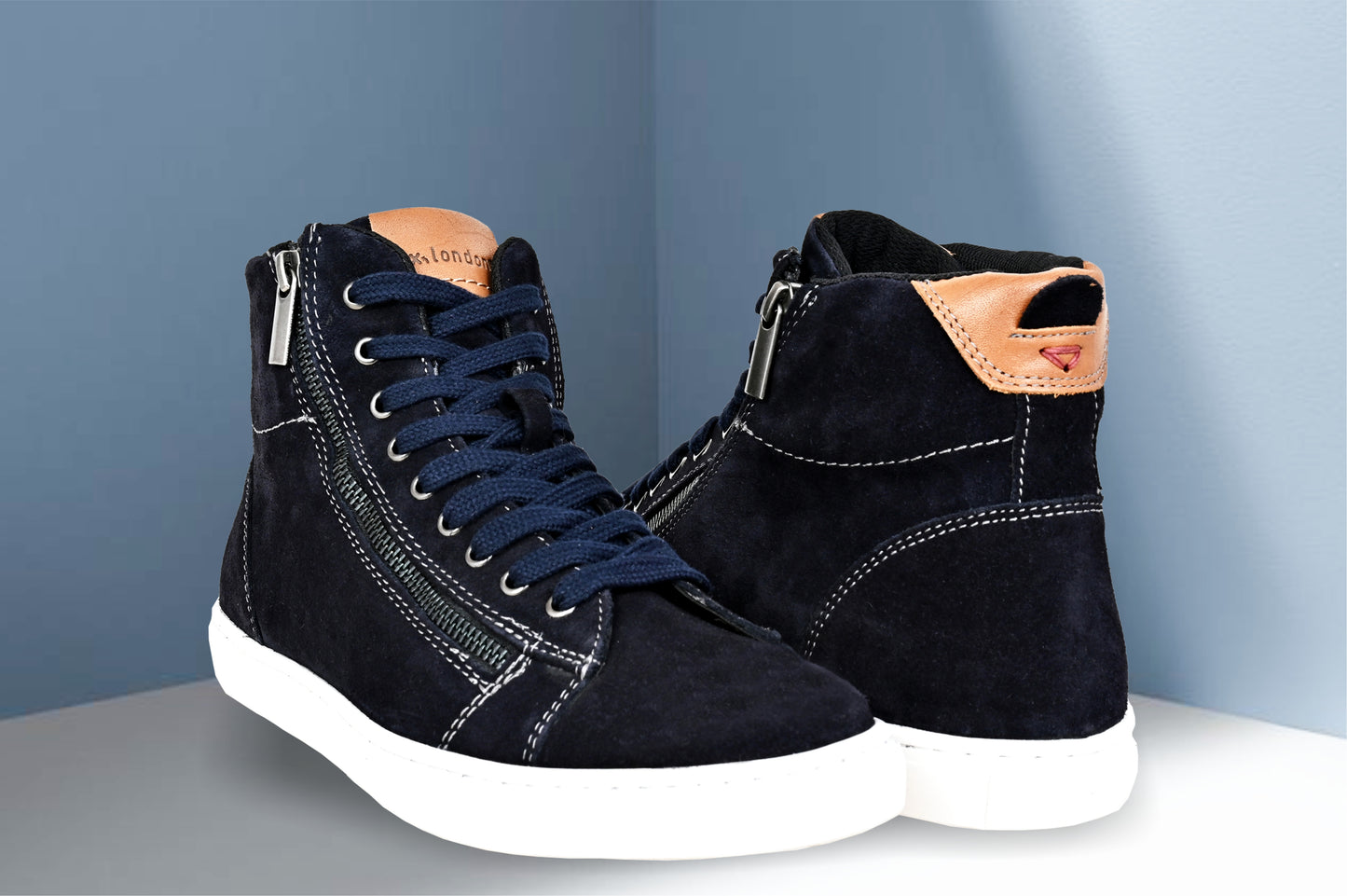 Navy Genuine Suede Leather Ankle Sneakers for Men